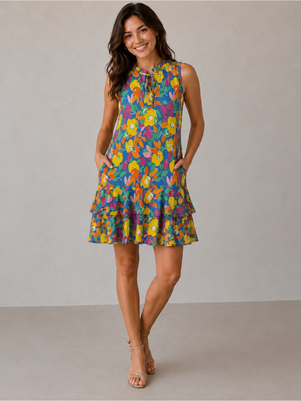 Sugar Lips Floral Colorful Babydoll Short Dress Pockets Beach Summer Large